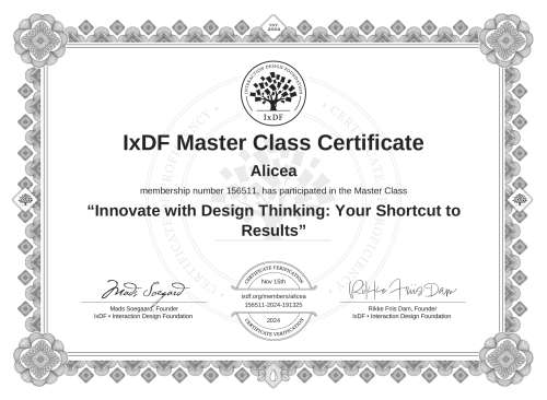 Innovate with Design Thinking: Your Shortcut to Results certificate