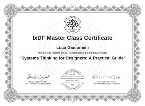 Systems Thinking for Designers: A Practical Guide certificate