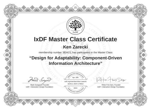 Design for Adaptability: Component-Driven Information Architecture certificate
