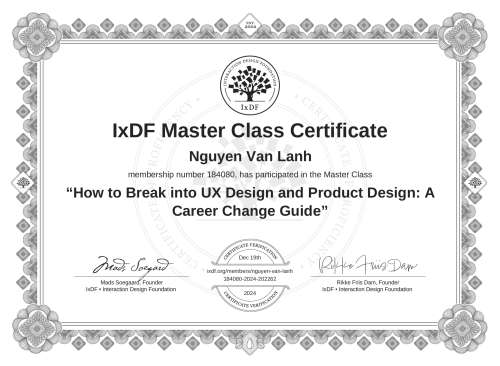 How to Break into UX Design and Product Design: A Career Change Guide certificate