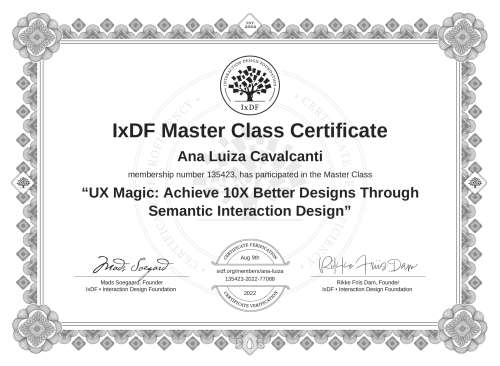 UX Magic: Achieve 10X Better Designs Through Semantic Interaction Design certificate