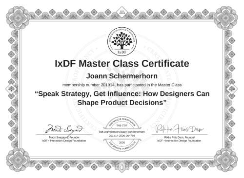 Speak Strategy, Get Influence: How Designers Can Shape Product Decisions certificate