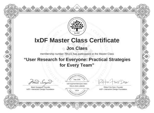 User Research for Everyone: Practical Strategies for Every Team certificate