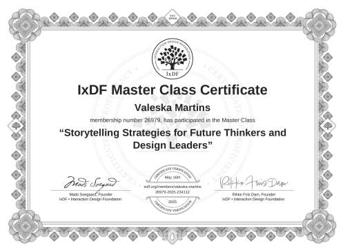 Storytelling Strategies for Future Thinkers and Design Leaders certificate