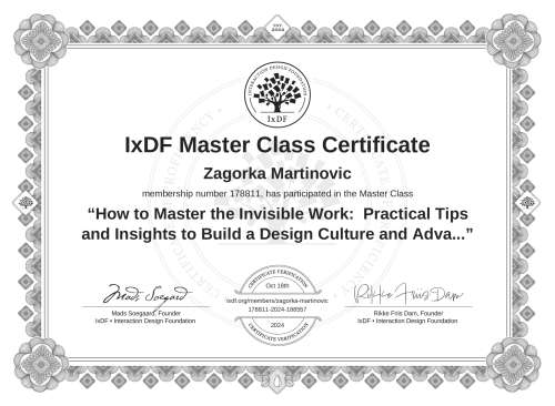 How to Master the Invisible Work:  Practical Tips and Insights to Build a Design Culture and Advance Your Career certificate