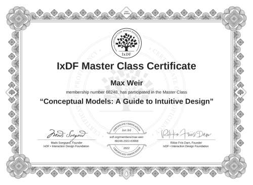Conceptual Models: A Guide to Intuitive Design certificate