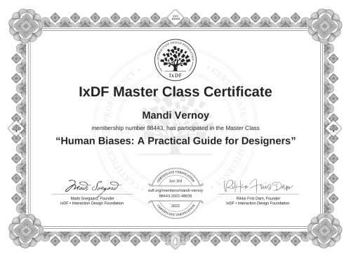 Human Biases: A Practical Guide for Designers certificate