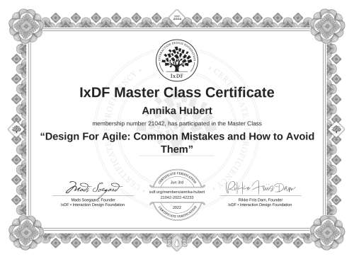 Design For Agile: Common Mistakes and How to Avoid Them certificate