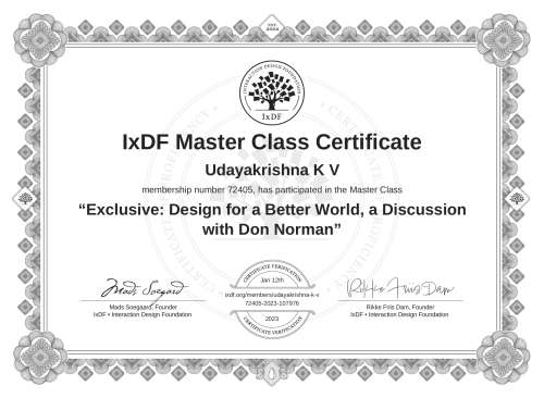 Exclusive: Design for a Better World, a Discussion with Don Norman certificate