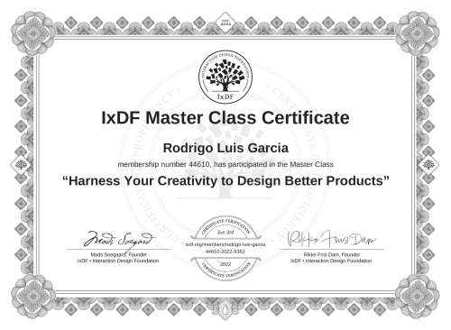 Harness Your Creativity to Design Better Products certificate