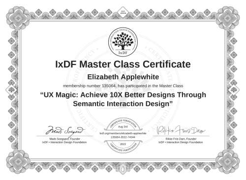 UX Magic: Achieve 10X Better Designs Through Semantic Interaction Design certificate
