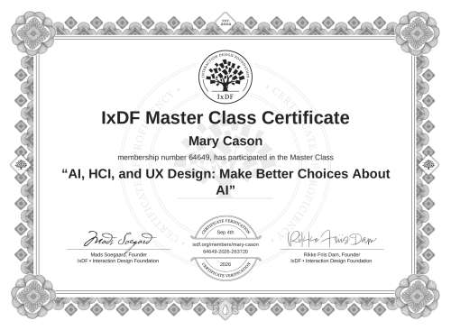 AI, HCI, and UX Design: Make Better Choices About AI certificate