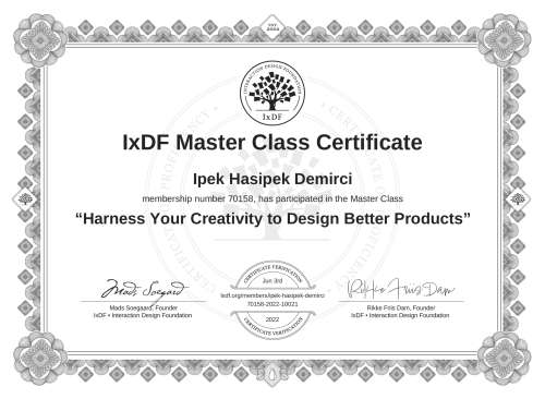 Harness Your Creativity to Design Better Products certificate