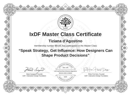 Speak Strategy, Get Influence: How Designers Can Shape Product Decisions certificate