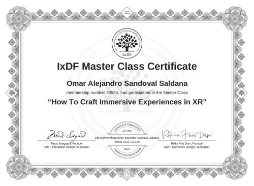 How To Craft Immersive Experiences in XR certificate