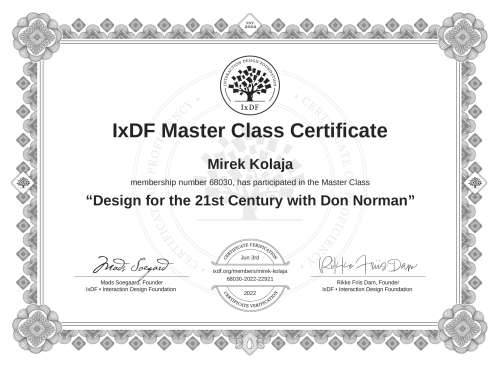 Design for the 21st Century with Don Norman certificate