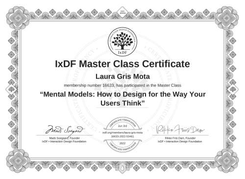 Mental Models: How to Design for the Way Your Users Think certificate
