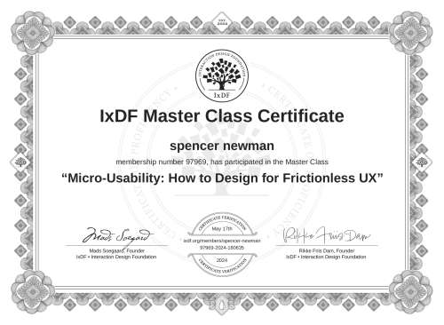 Micro-Usability: How to Design for Frictionless UX certificate