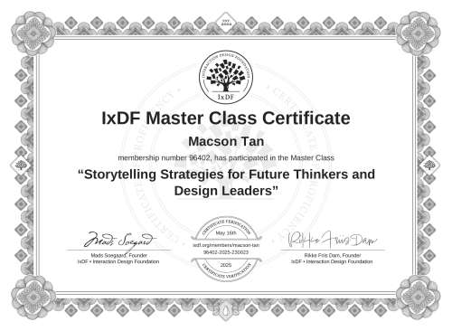 Storytelling Strategies for Future Thinkers and Design Leaders certificate