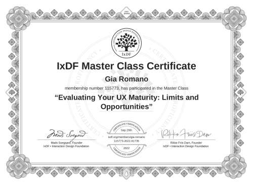 Evaluating Your UX Maturity: Limits and Opportunities certificate