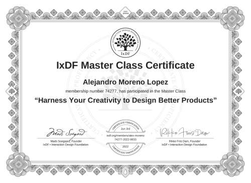 Harness Your Creativity to Design Better Products certificate
