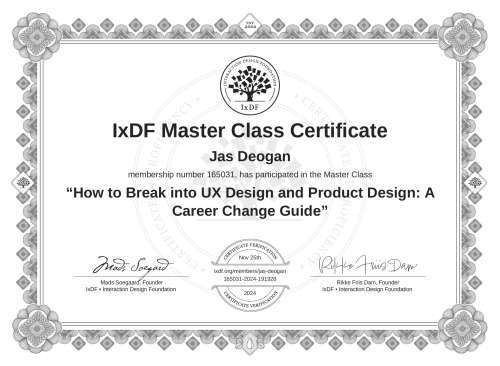 How to Break into UX Design and Product Design: A Career Change Guide certificate