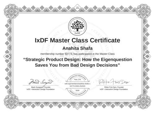 Strategic Product Design: How the Eigenquestion Saves You from Bad Design Decisions certificate