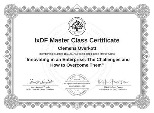Innovating in an Enterprise: The Challenges and How to Overcome Them certificate