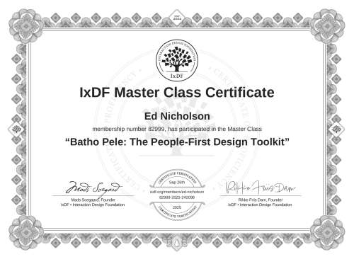 Batho Pele: The People-First Design Toolkit certificate