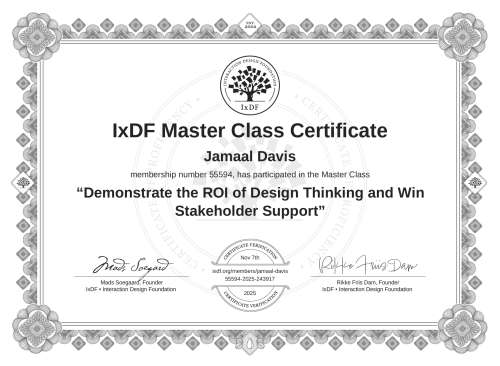Demonstrate the ROI of Design Thinking and Win Stakeholder Support certificate