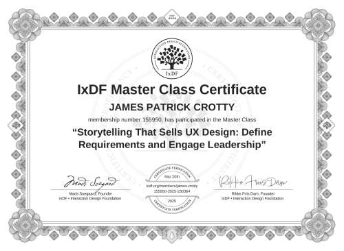Storytelling That Sells UX Design: Define Requirements and Engage Leadership certificate