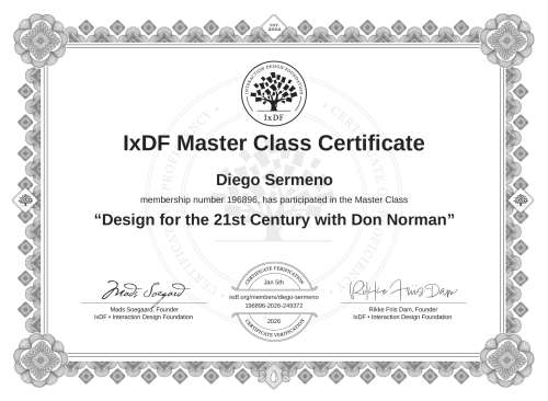 Design for the 21st Century with Don Norman certificate
