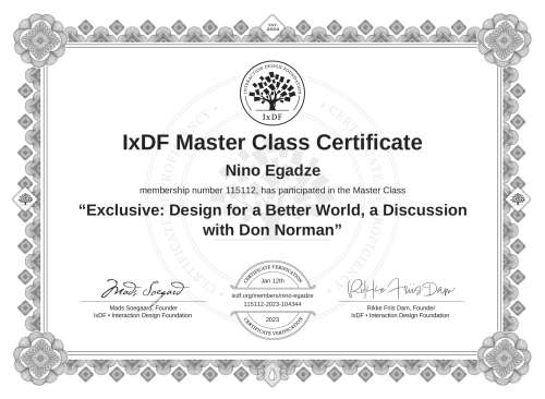 Exclusive: Design for a Better World, a Discussion with Don Norman certificate
