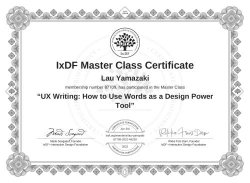 UX Writing: How to Use Words as a Design Power Tool certificate