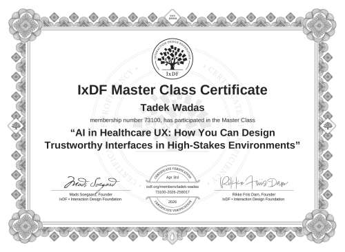 AI in Healthcare UX: How You Can Design Trustworthy Interfaces in High-Stakes Environments certificate