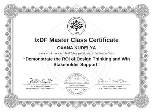 Demonstrate the ROI of Design Thinking and Win Stakeholder Support certificate