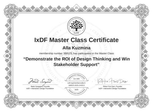 Demonstrate the ROI of Design Thinking and Win Stakeholder Support certificate