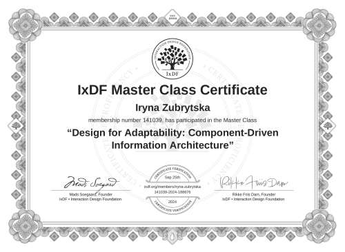 Design for Adaptability: Component-Driven Information Architecture certificate