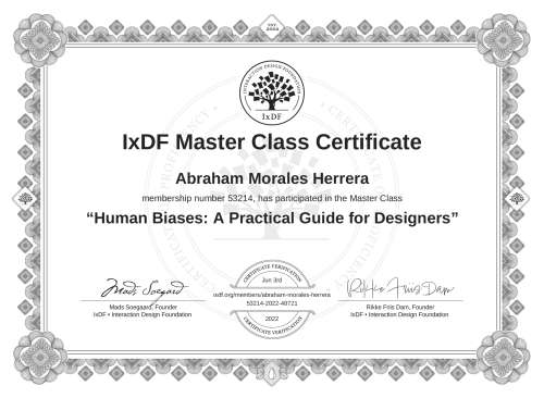Human Biases: A Practical Guide for Designers certificate