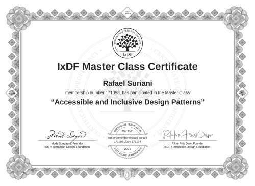 Accessible and Inclusive Design Patterns certificate