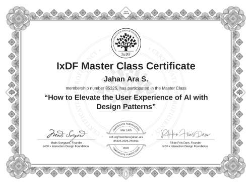 How to Elevate the User Experience of AI with Design Patterns certificate