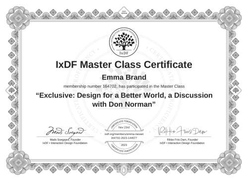 Exclusive: Design for a Better World, a Discussion with Don Norman certificate