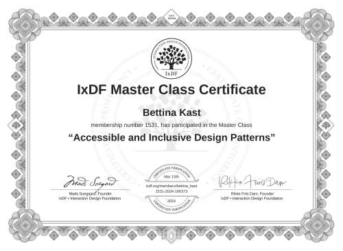 Accessible and Inclusive Design Patterns certificate