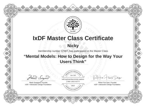 Mental Models: How to Design for the Way Your Users Think certificate
