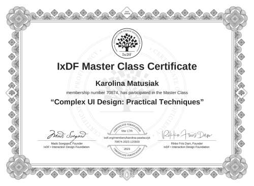 Complex UI Design: Practical Techniques certificate