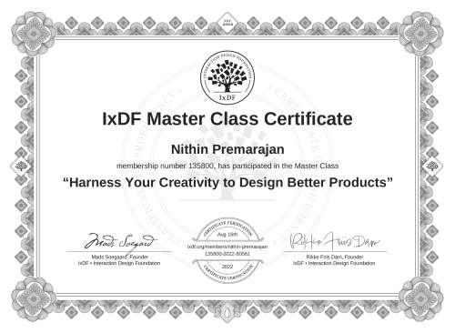 Harness Your Creativity to Design Better Products certificate