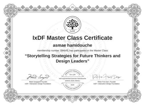 Storytelling Strategies for Future Thinkers and Design Leaders certificate