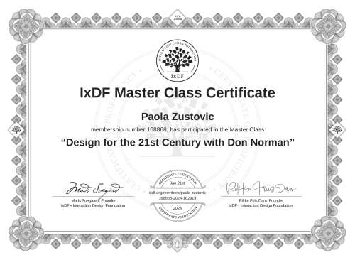 Design for the 21st Century with Don Norman certificate