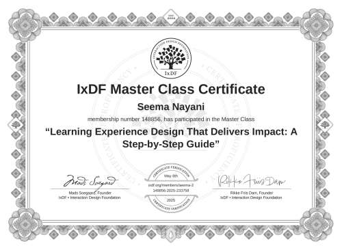 Learning Experience Design That Delivers Impact: A Step-by-Step Guide certificate