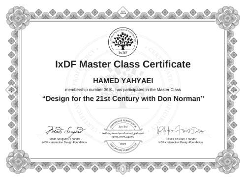Design for the 21st Century with Don Norman certificate